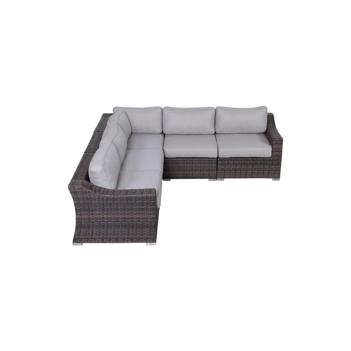 5 Piece Rattan Wicker Sectional Patio Set With Comfortable Cushions - Brown Mix / Gray