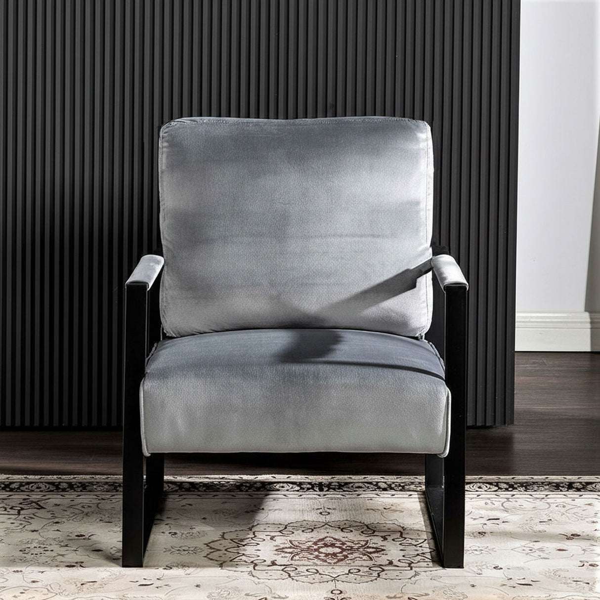 Accent Chair With Durable Square Frame, Armchair Upholstery - Gray