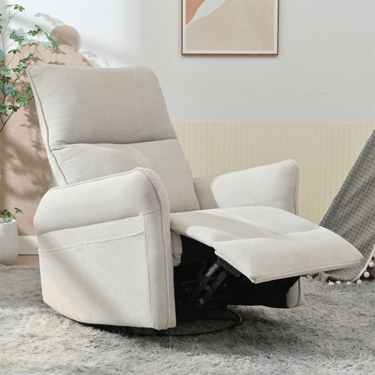 360° Swivel Rocker Recliner Chair, Swive Nursery Rocking Chair With Pull Ring, Glide Chair For Livin Room - Gray