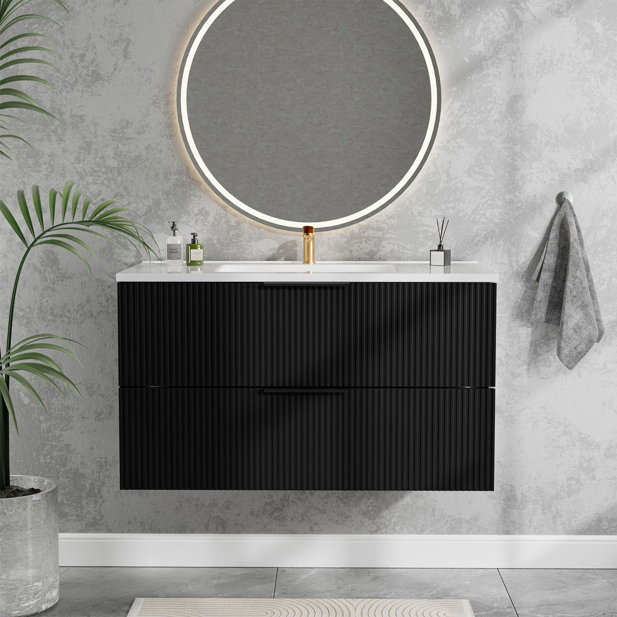 Modern Wall Mounted Floating Bathroom Vanity With Sink And Drawers