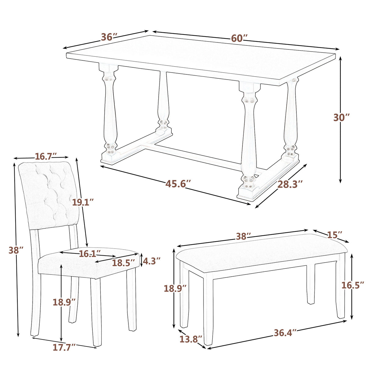 6 Piece Dining Set Retro Style