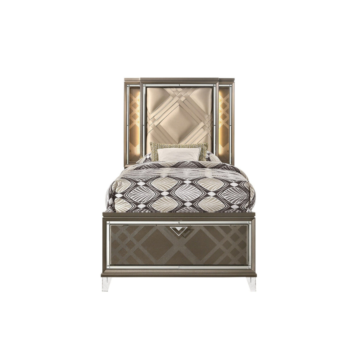 Skylar - Full Bed With LED & Storage - Dark Champagne