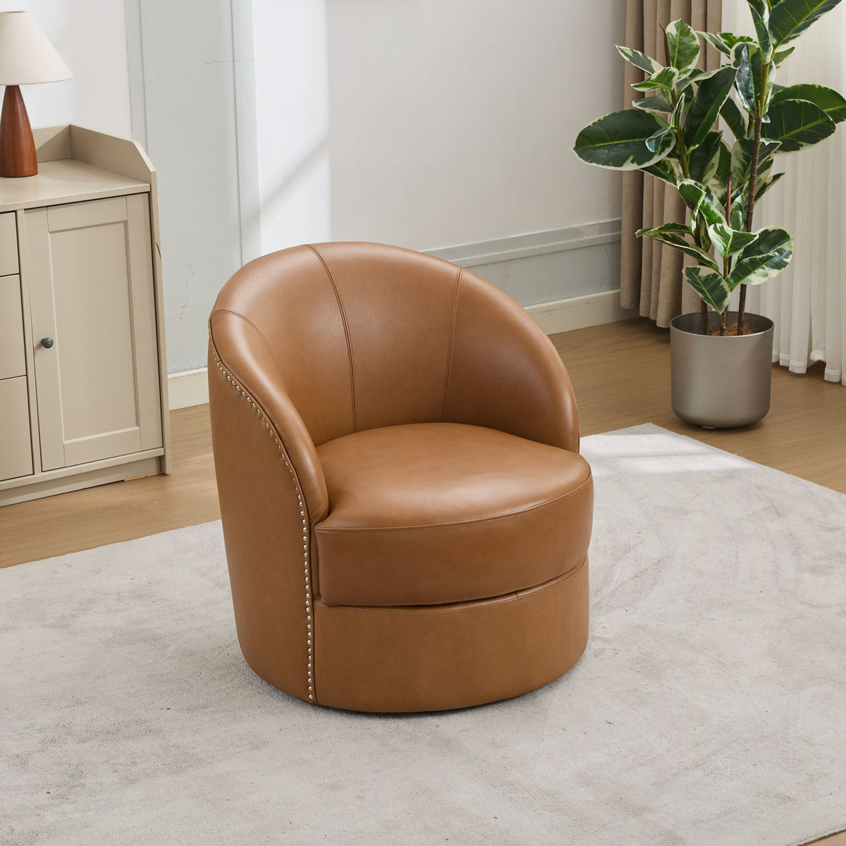 Swivel Accent Chair With 360° Smooth Spin - Black / Light Brown / Silver