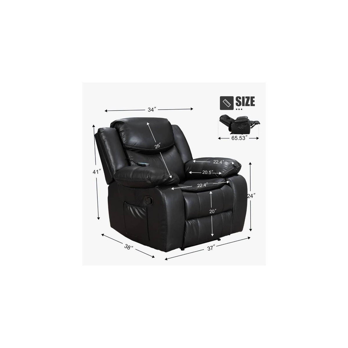 Recliner Chair With Vibration And Heating - Black