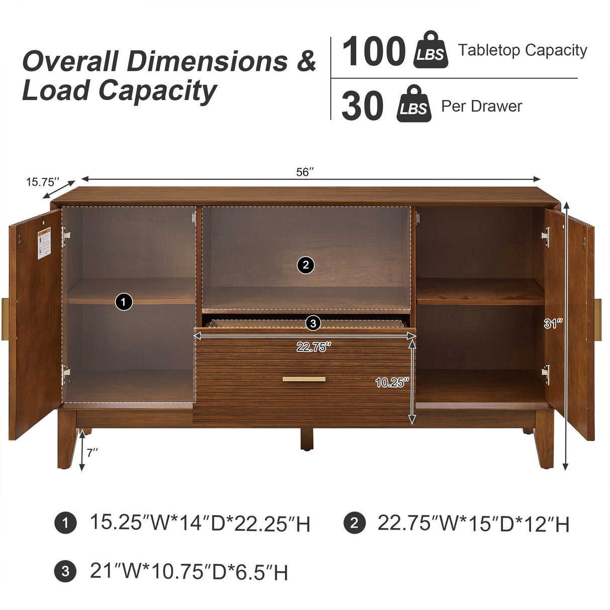 TV Stand With Drawer And Cabinets - Brown