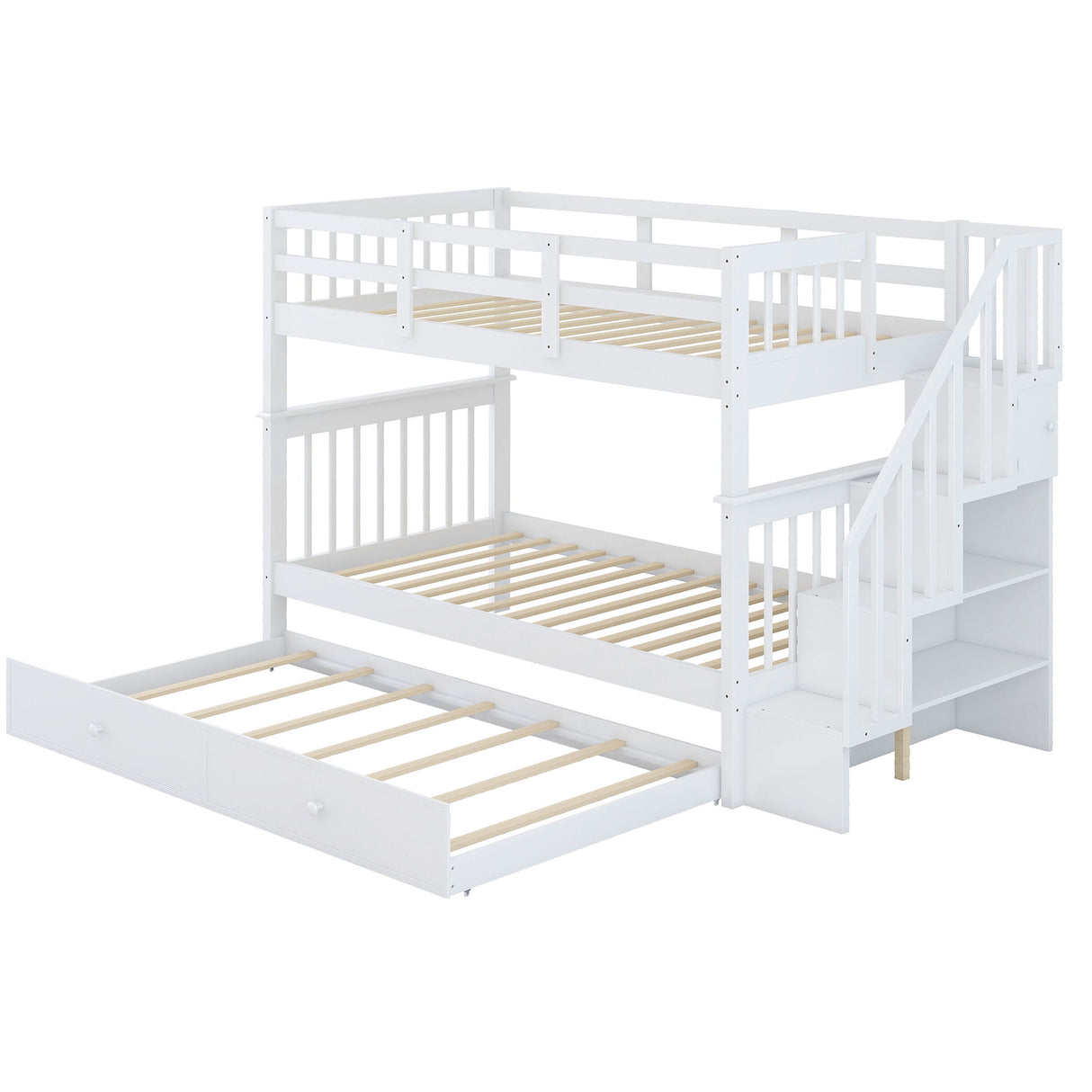 Stairway Bunk Bed & Storage And Guard Rail For Bedroom