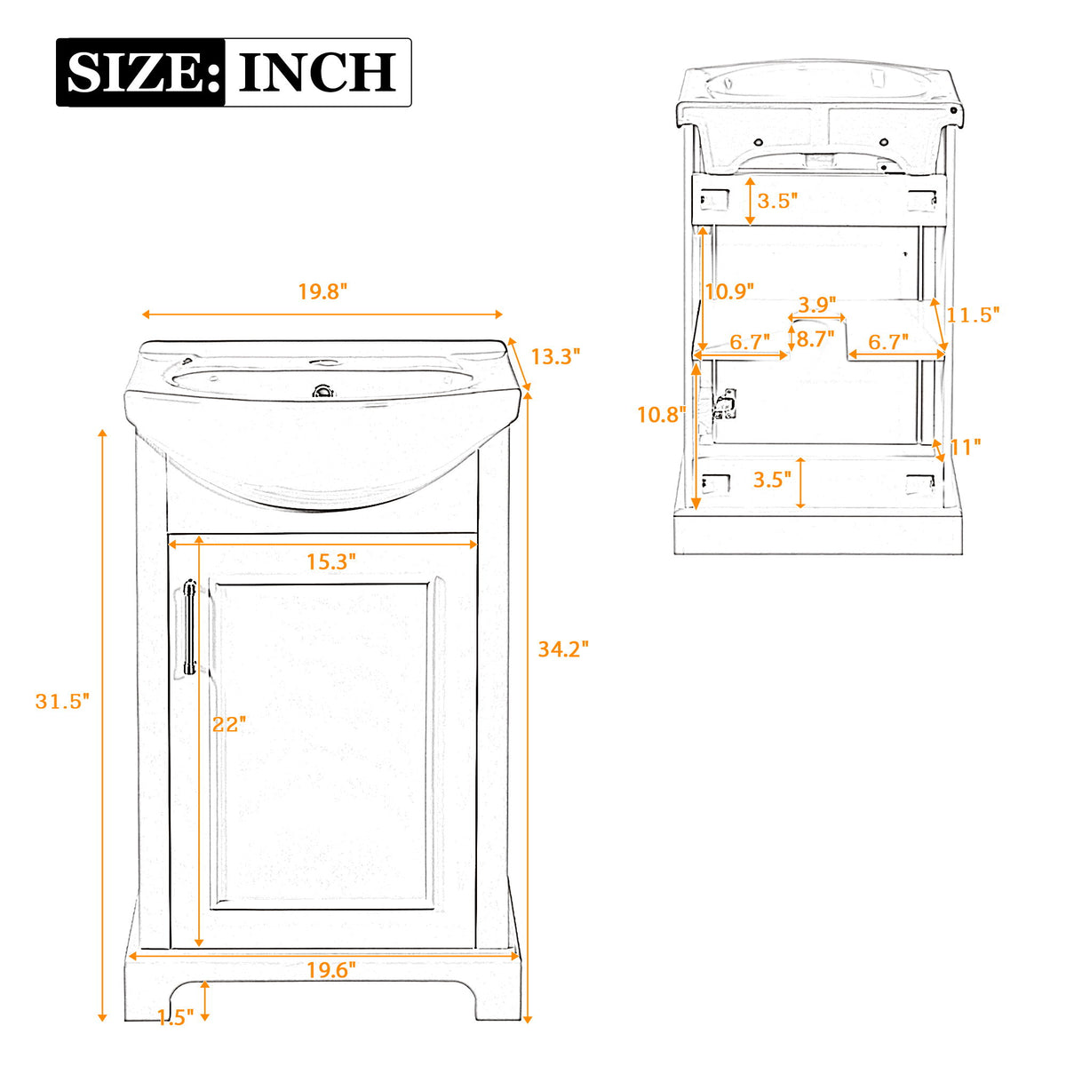 20" Bathroom Vanity With Bulged Sink, Freestanding Single Vanity Set, Soft Close Door