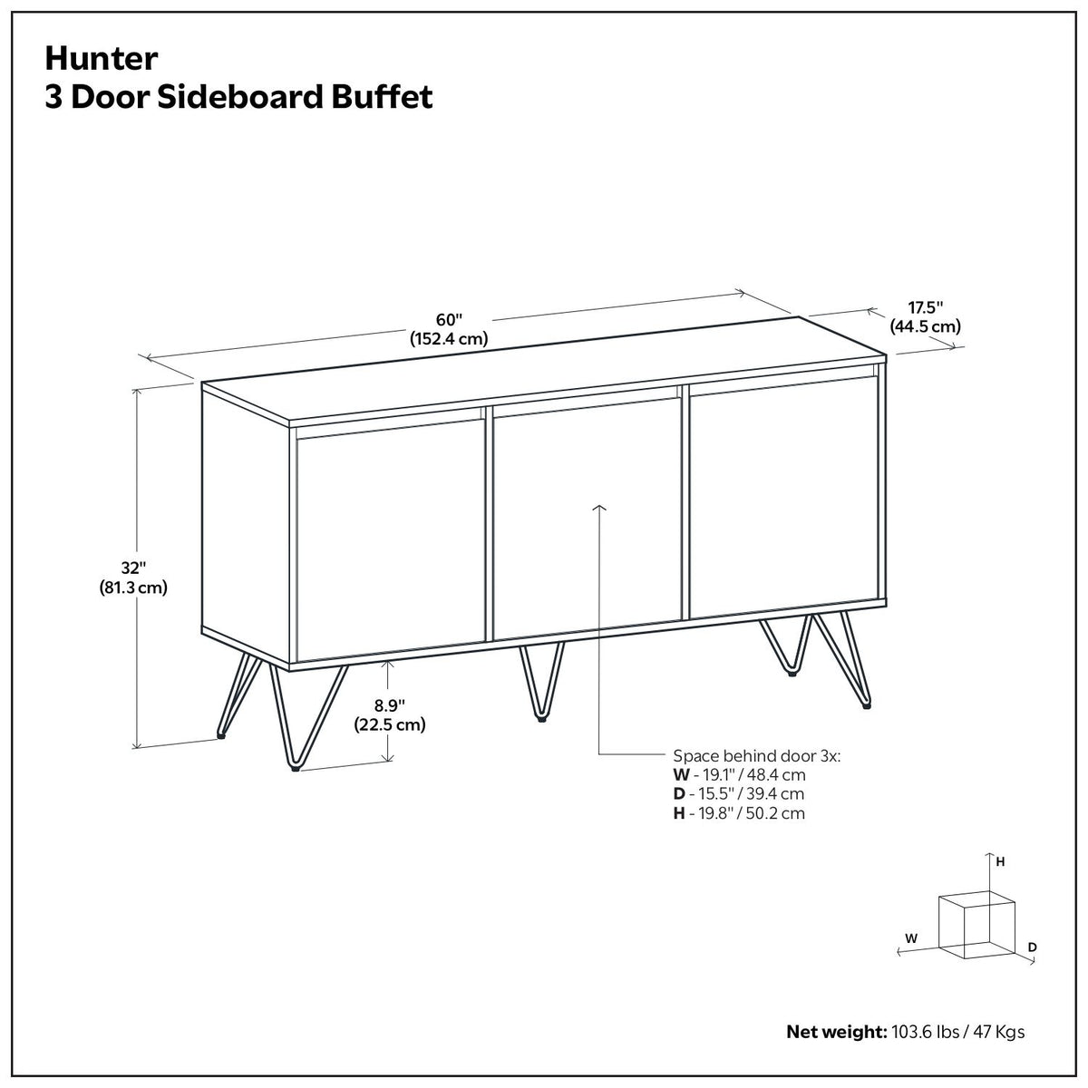 Hunter - 3 Door Sideboard Buffet - Walnut