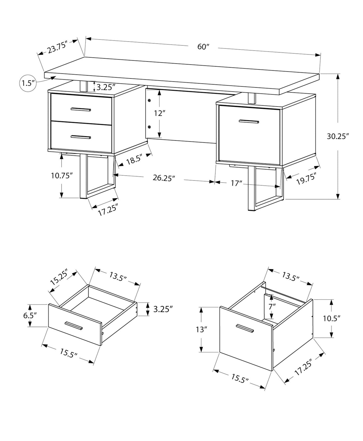 Computer Desk For Home Office, Laptop, Left, Right Set - Up, Storage Drawers, Contemporary & Modern - Black