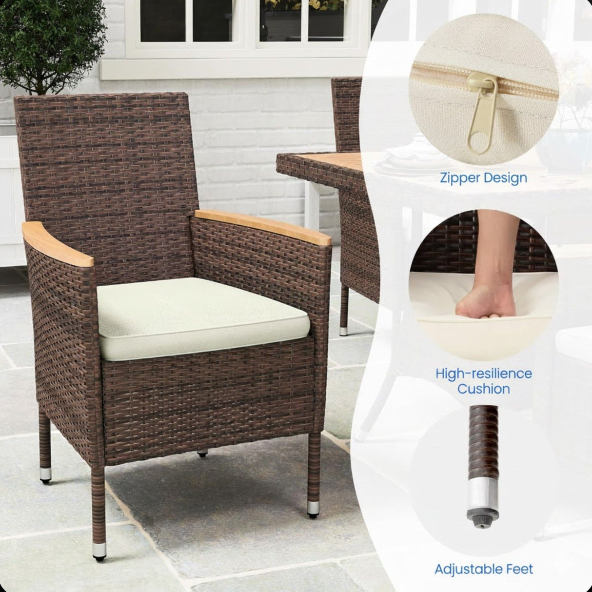 5 Piece All Weather Patio Dining Set With Table - Brown