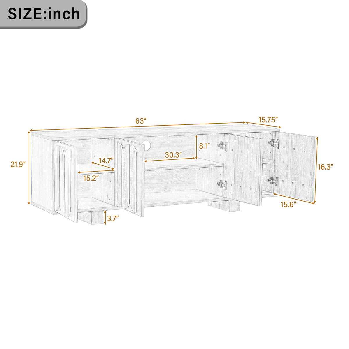 TV Stand, Storage Media Console With Adjustable Shelves & 3 Cable Holes For Living Room - Brown