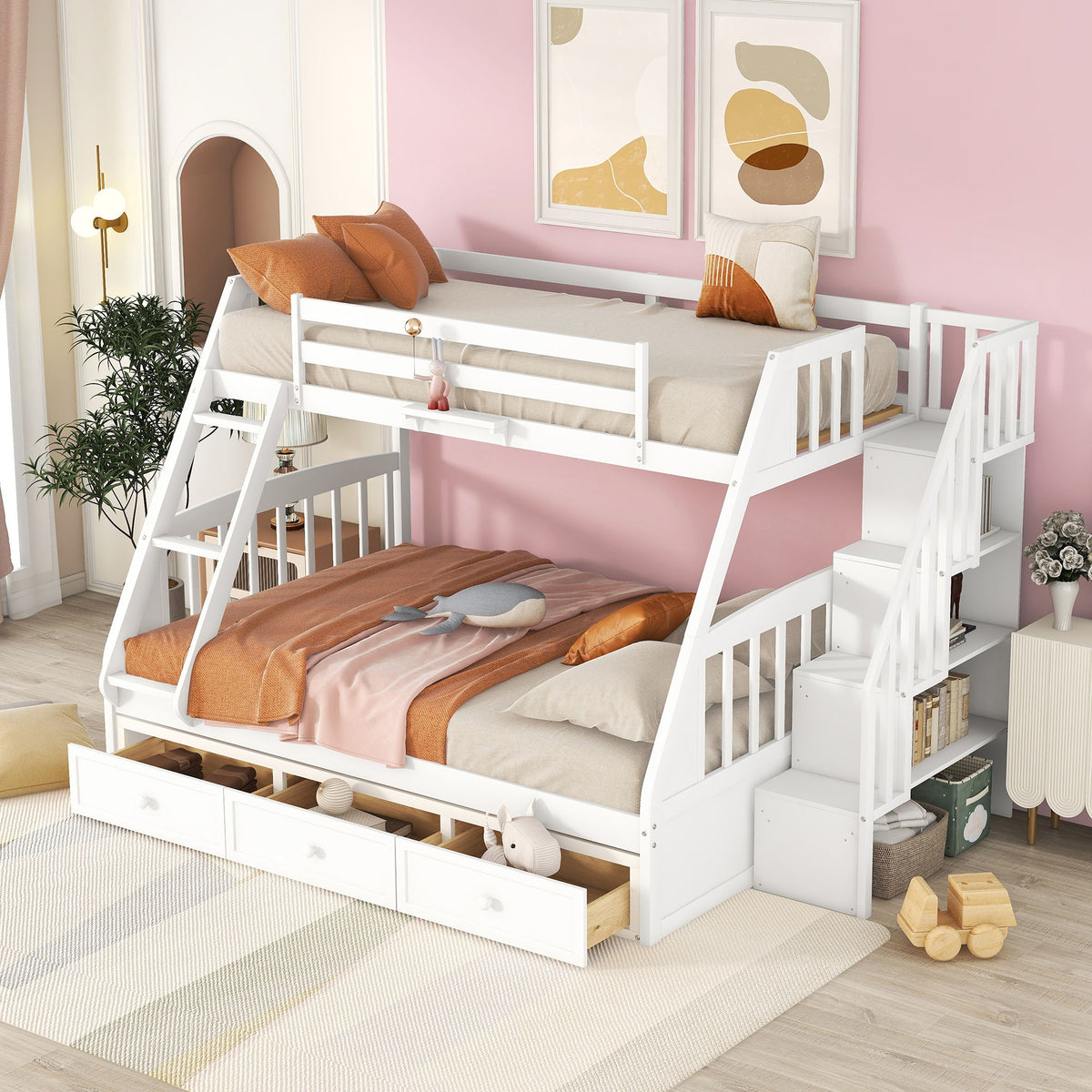 Bunk Bed With Drawers, Ladder And Storage Staircase