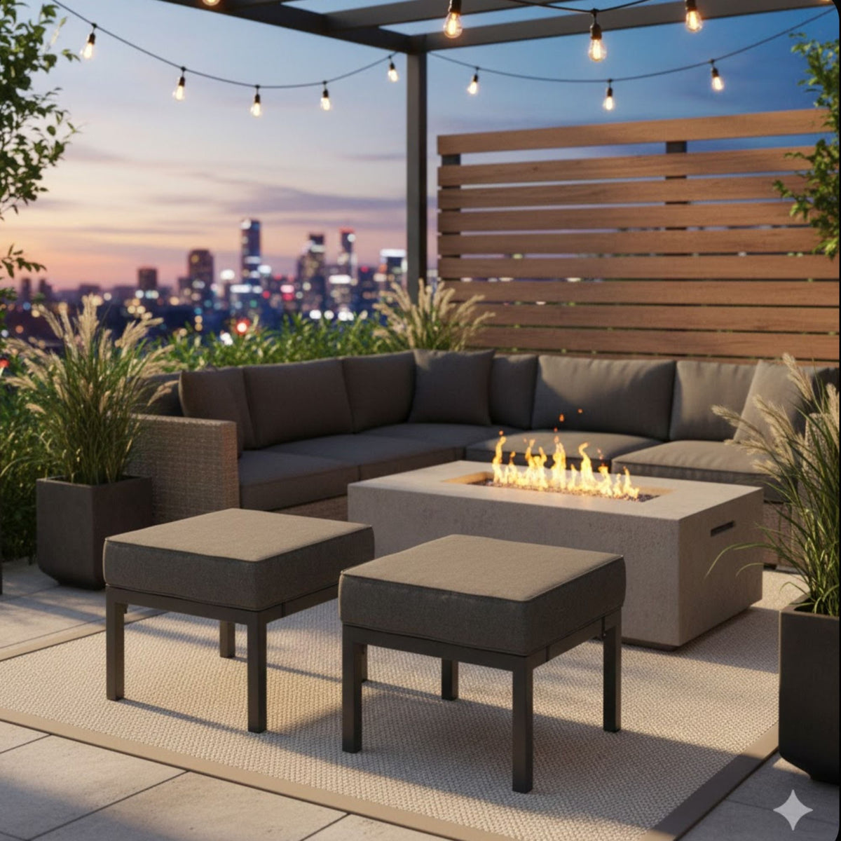 Patio Ottomans With Cushions, All Weather Footrests (Set of 2) - Dark Gray