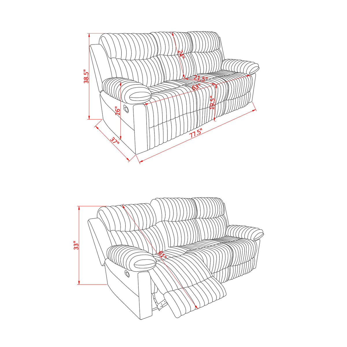 Brenda - Sofa With Manual Recline Function
