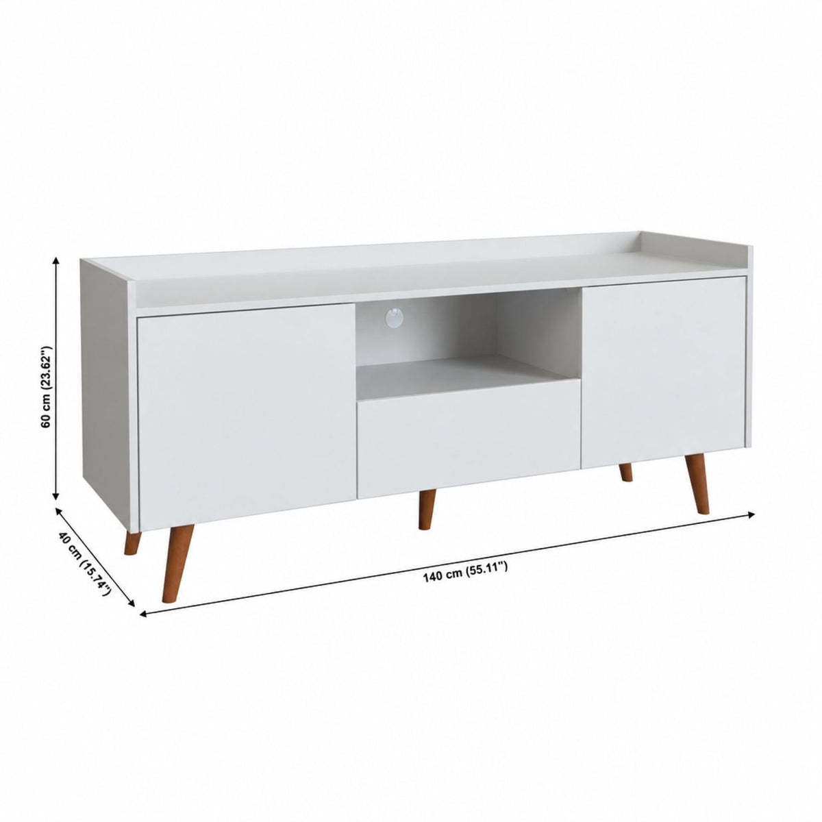 TV Stand For TVs Up To 60" With Open Storage Shelf, 2 Doors, 1 Drawer And Cable Management