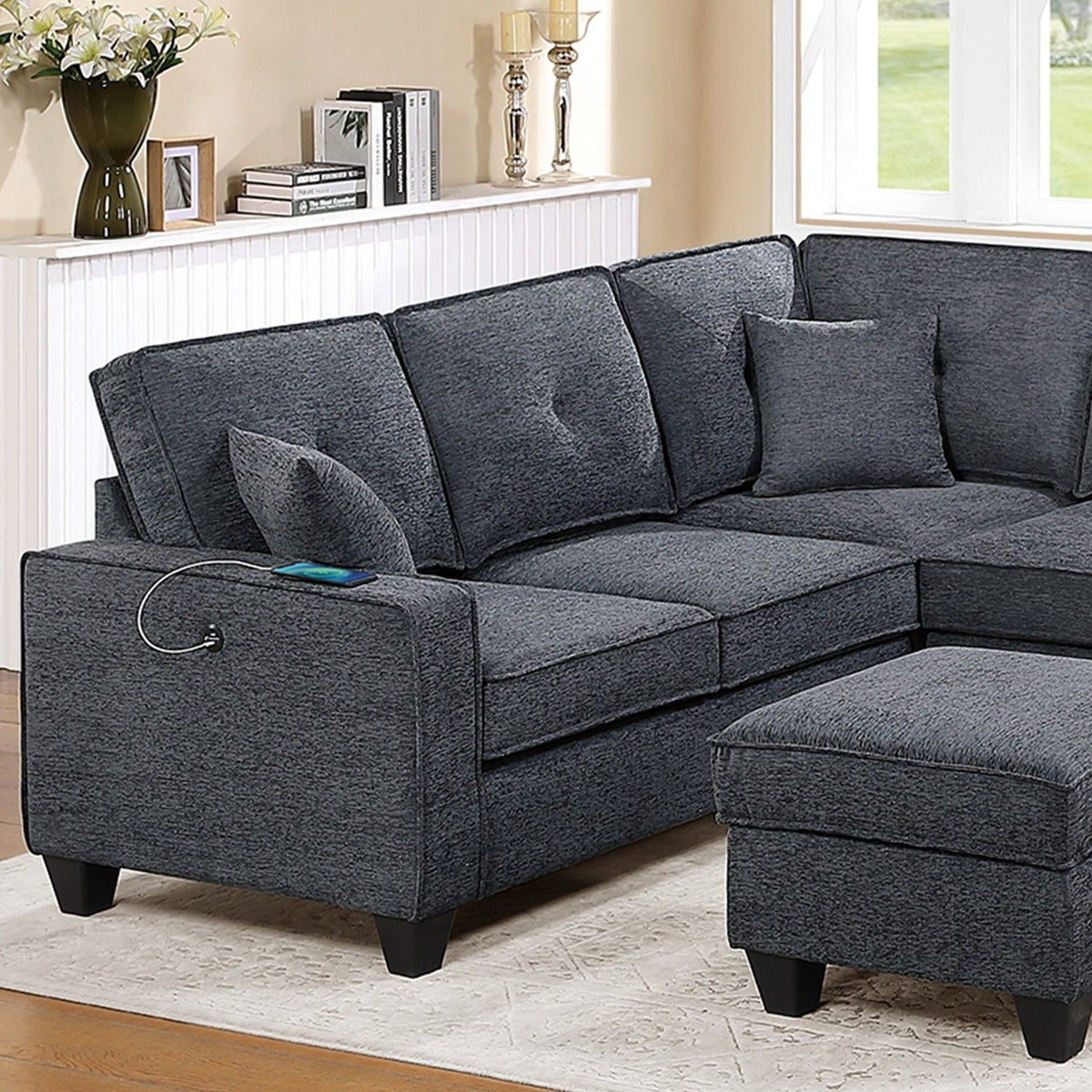 5 Piece Sectional Set With USB Port And Ottoman