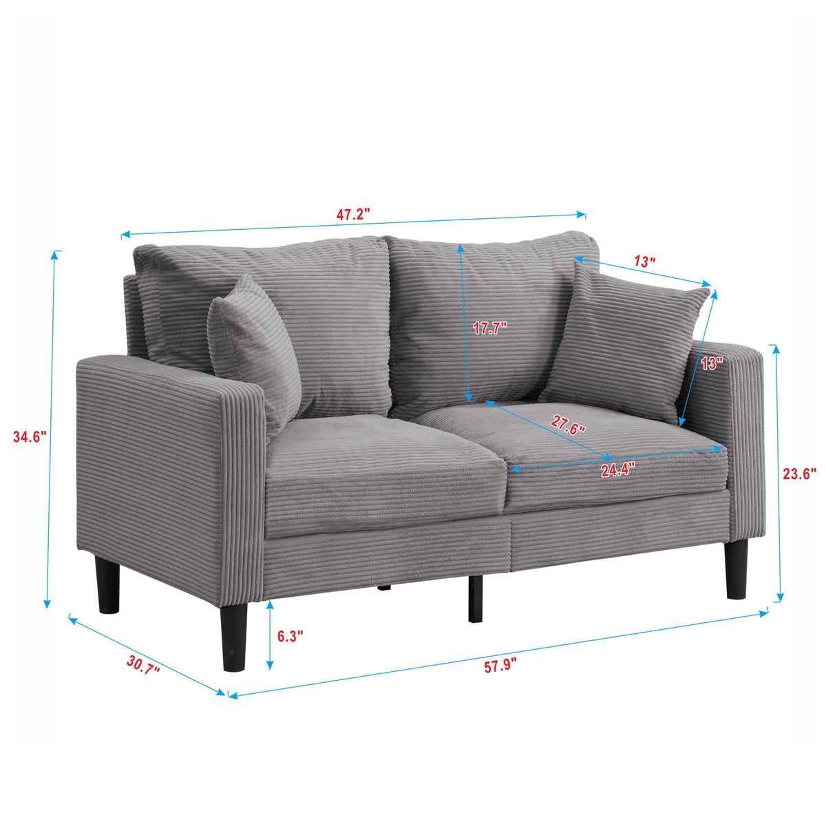 Modern Upholstered Loveseat Sofa, High Resilience