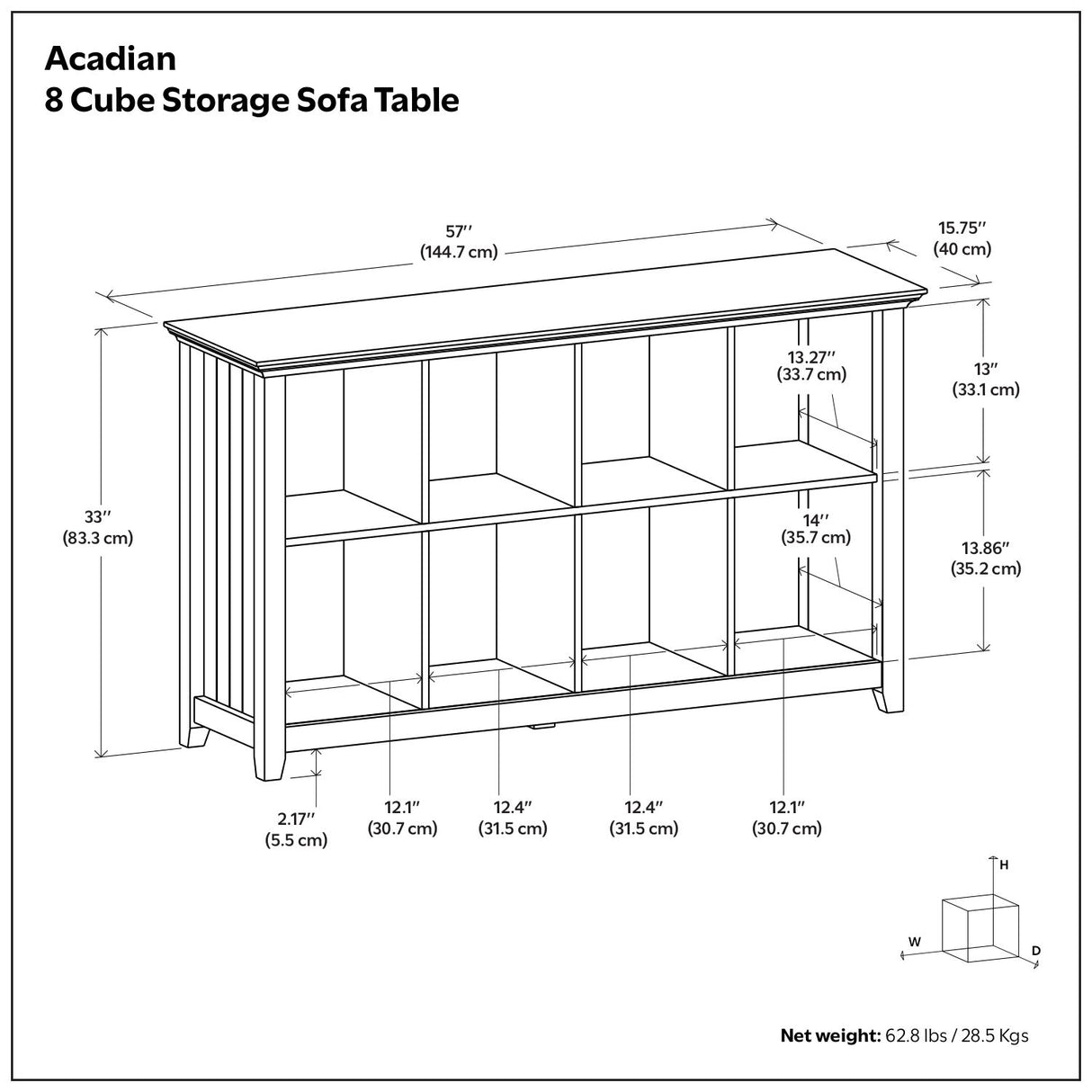 Acadian - 8 Cube Storage Sofa Table - Light Brown