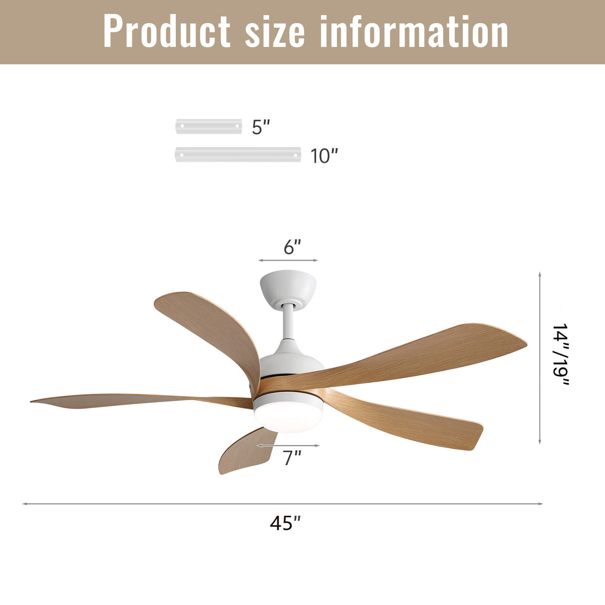 45" Ceiling Fan With DC Motor Smart App Control Quiet Reversible Operation Dimmable Lighting And Timer