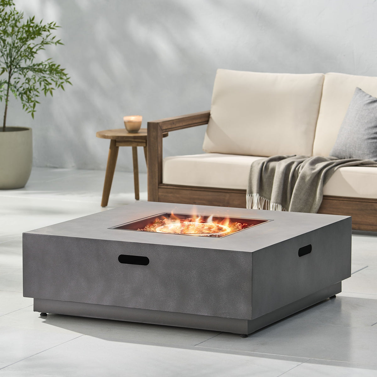 Modern Square Iron Fire Pit 50, 000 Btu - Stone Gray