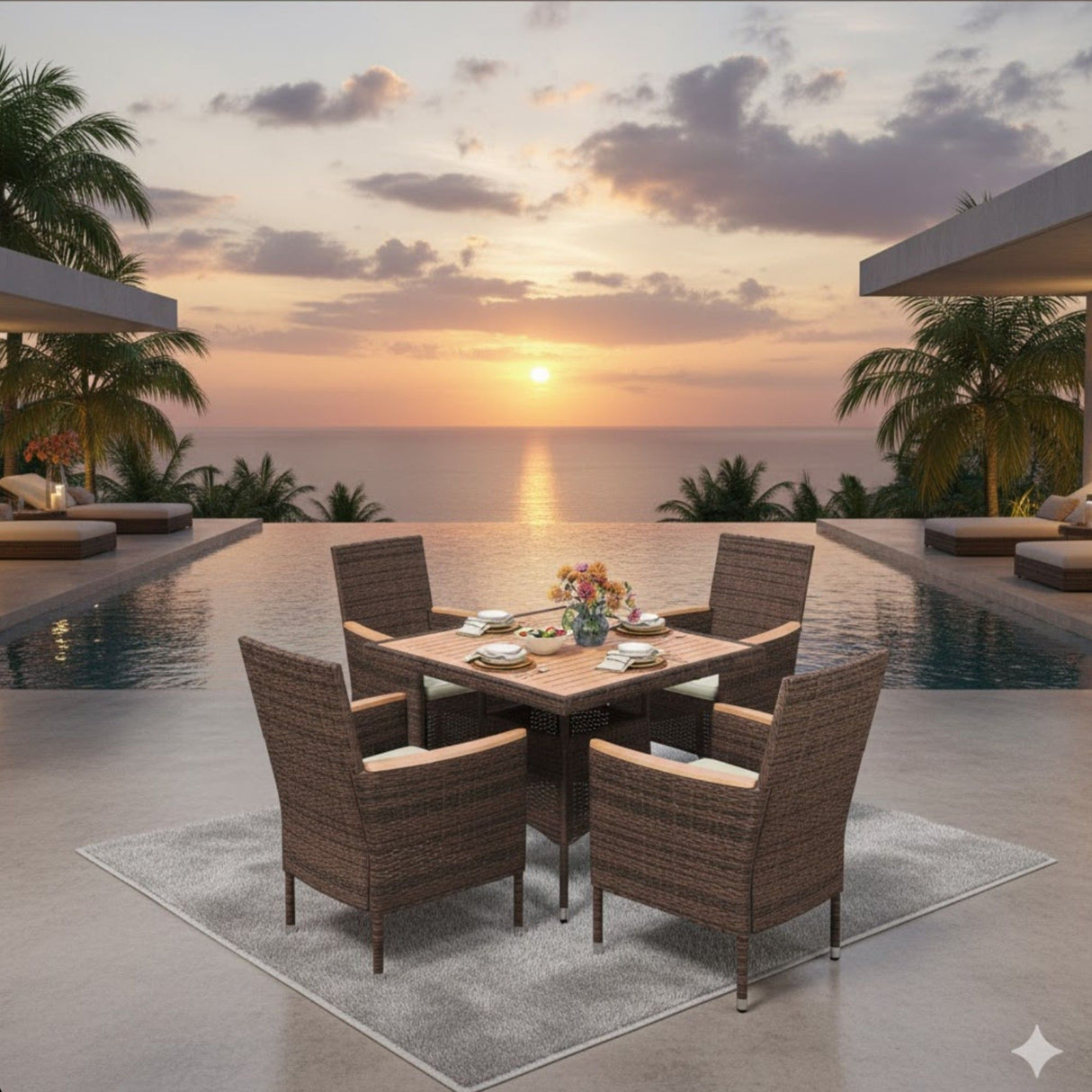 All Weather Patio Dining Chair Set With Cushions (Set of 4) - Brown