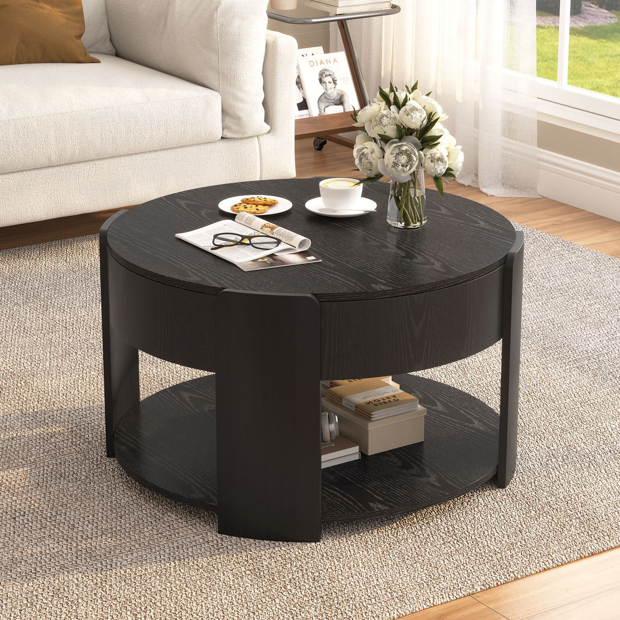 Round Lift Top Coffee Table With Hidden Storage
