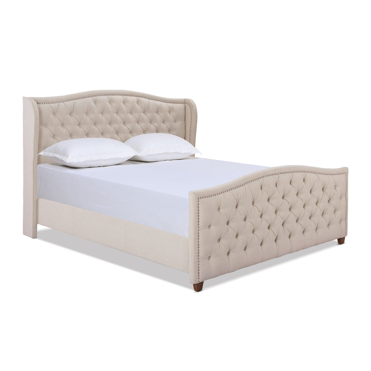 Marcella - King Upholstered Shelter Headboard Bed Set - Beige