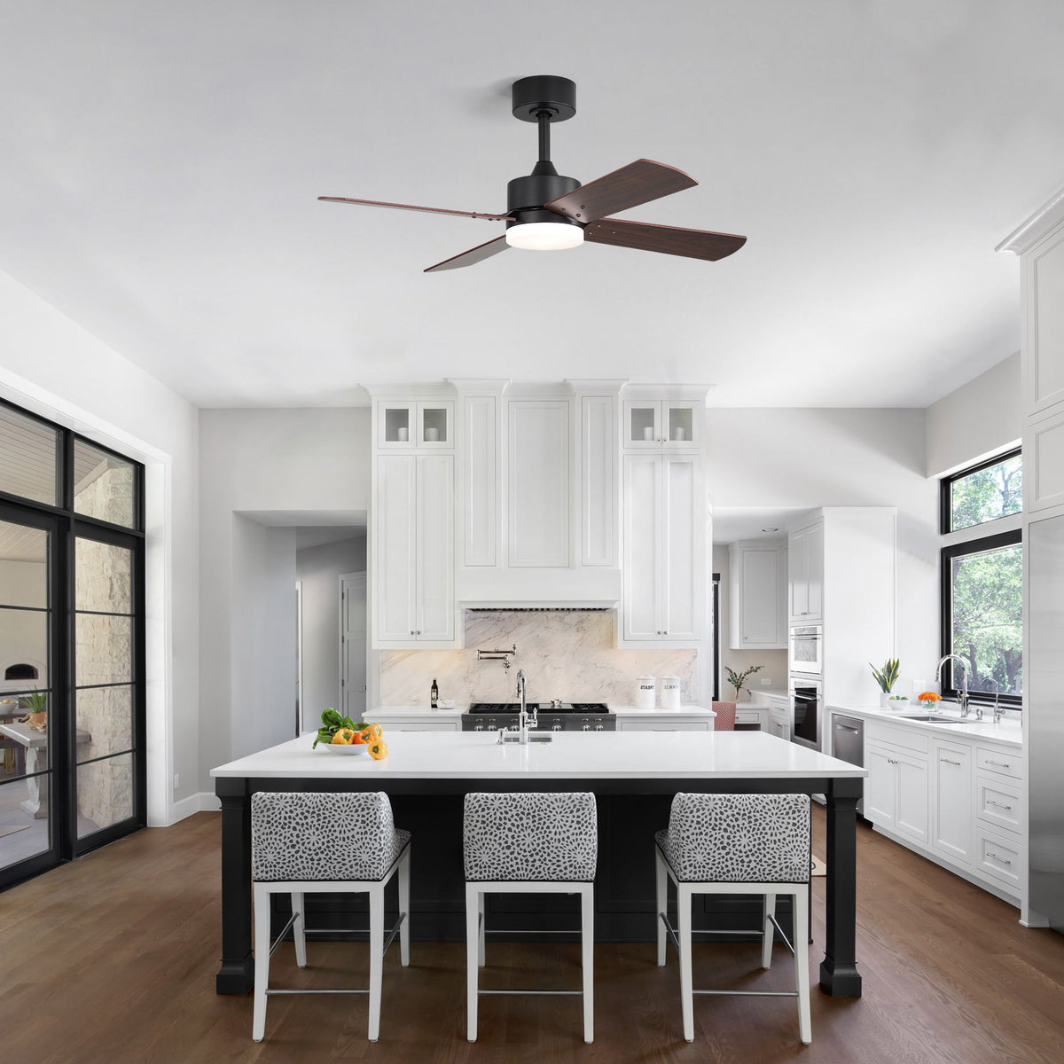 42" Ceiling Fan With Light And Memory Function, DC Reversible Motor, 4 Blades