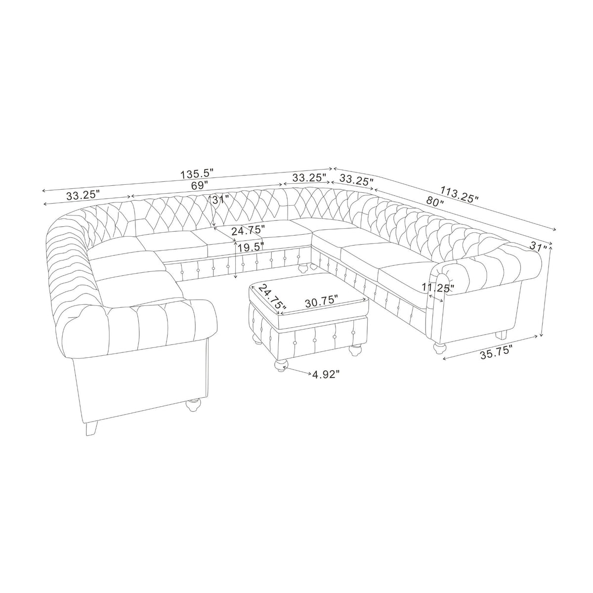 U - Shape Sectional - Blue Gray