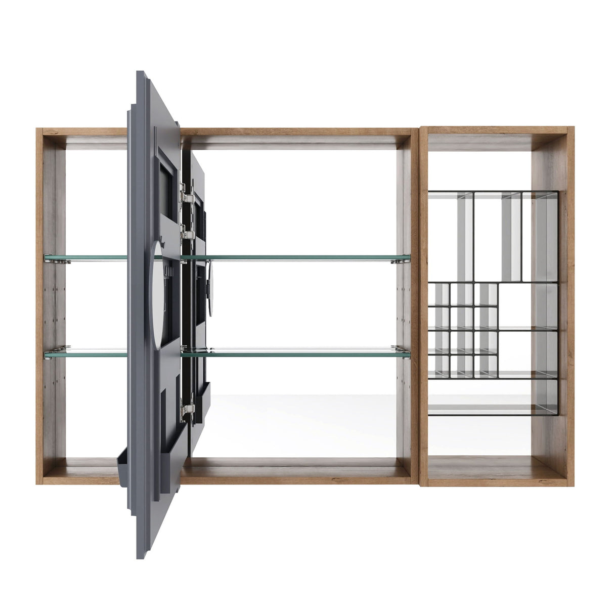 Wall Mounted Bathroom Mirror Cabinet, Adjustable Shelves - Imitative Oak