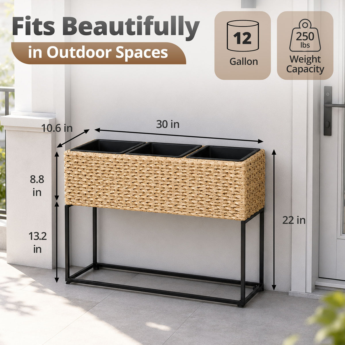 Solhome - Planter Box, 3 Removable Inserts, Indoor / Outdoor - Light Brown