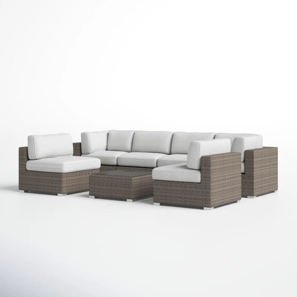 6 Person All Weather Wicker Patio Set With Premium Cushions - Gray Mix