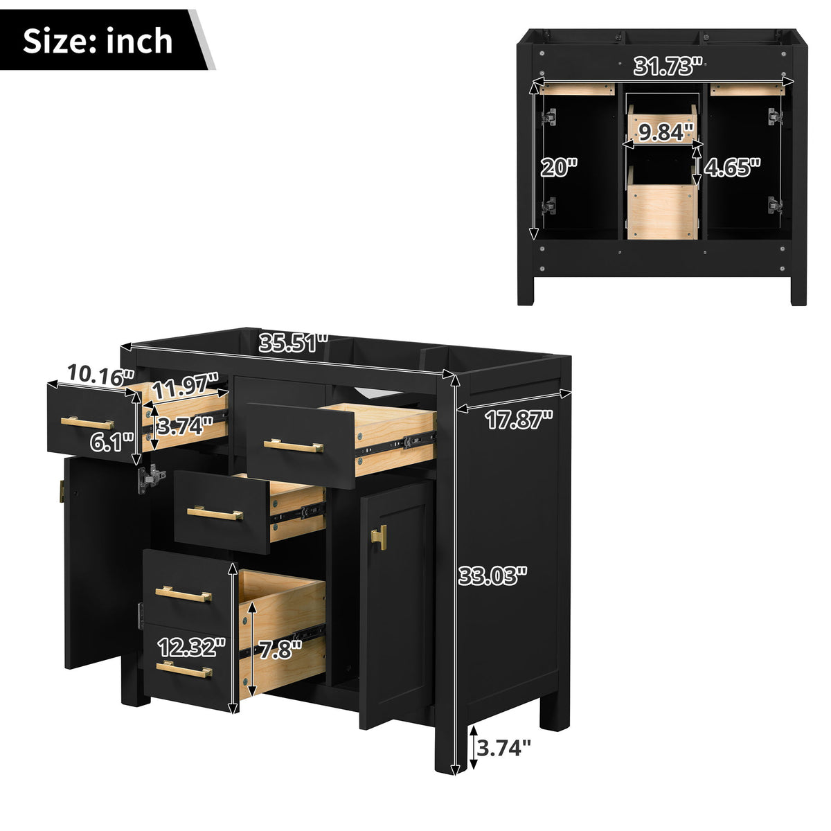 Freestanding Bathroom Vanity With 4 Drawers & 2 Cabinets, Frame Storage Cabinet Only