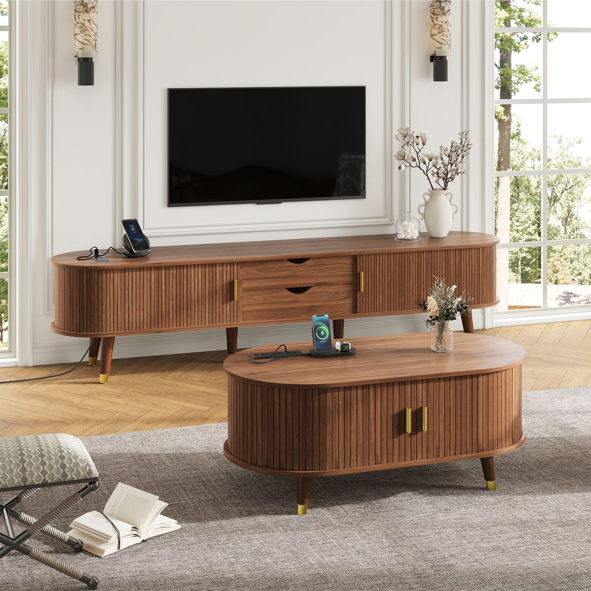 TV Stand & Coffee Table Set With Charging Station