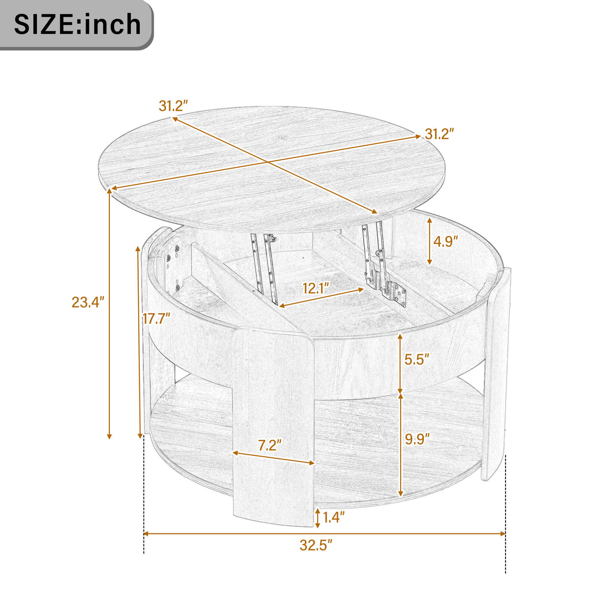 Round Lift Top Coffee Table With Hidden Storage