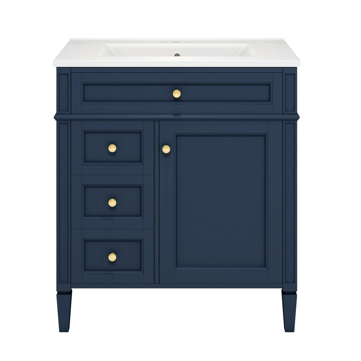 Bathroom Vanity With Top Sink, Storage Cabinet & 2 Drawers And Tip Out Drawer, Rectangular Design - Blue