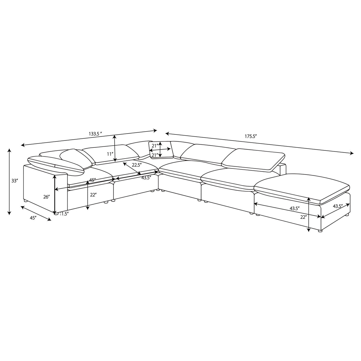 Segoura - 6 Piece Upholstered Modular Sectional With Ottoman - Ivory