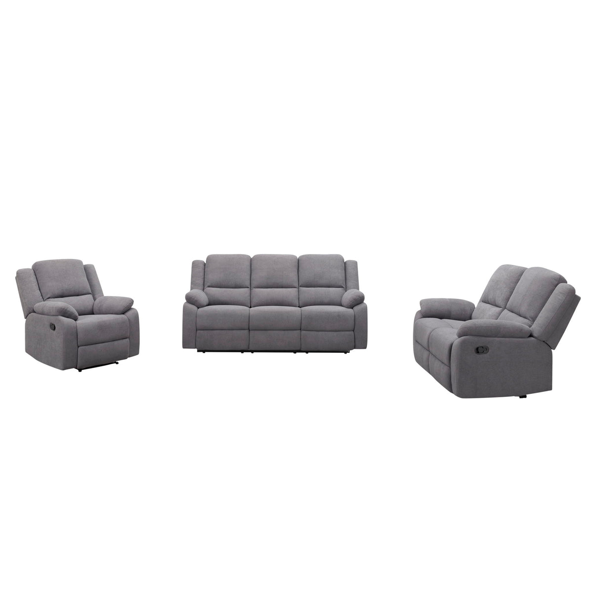3 Piece Reclining Sofa Set With 150° Deep Recline, 3 Seat Couch, Loveseat & Single Recliner - Gray