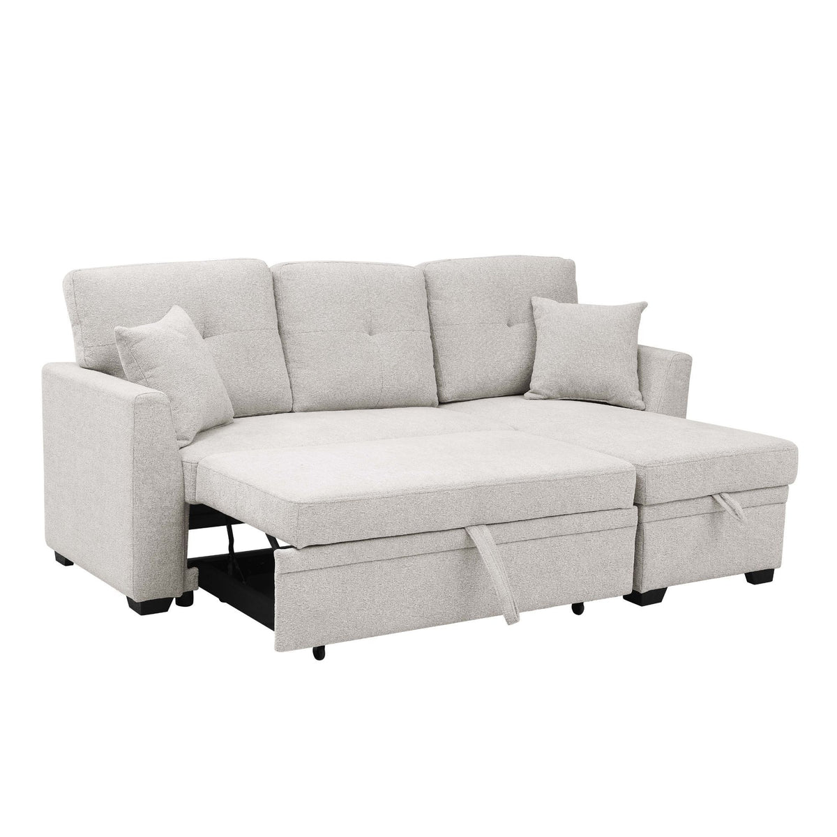 Upholstered Sectional & Pull Out Bed And Chaise Storage - Beige