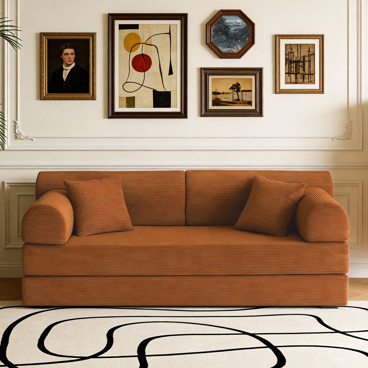 Convertible Sleeper Sofa Bed, Fixed Shape Frame For Living Room - Orange