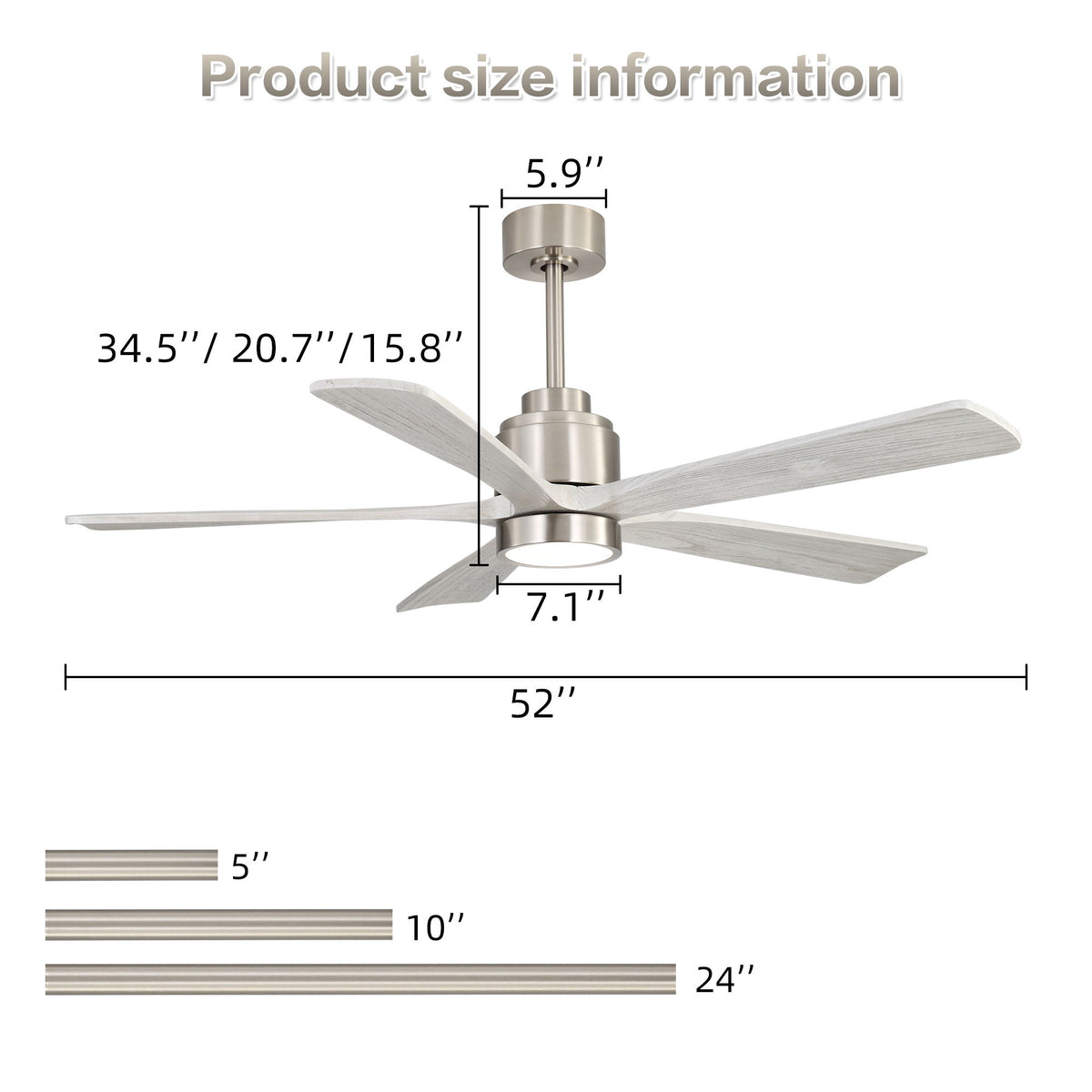 52" Ceiling Fan With Light, 6 Speed Quiet Remote Control, Dimmable LED For Living Room