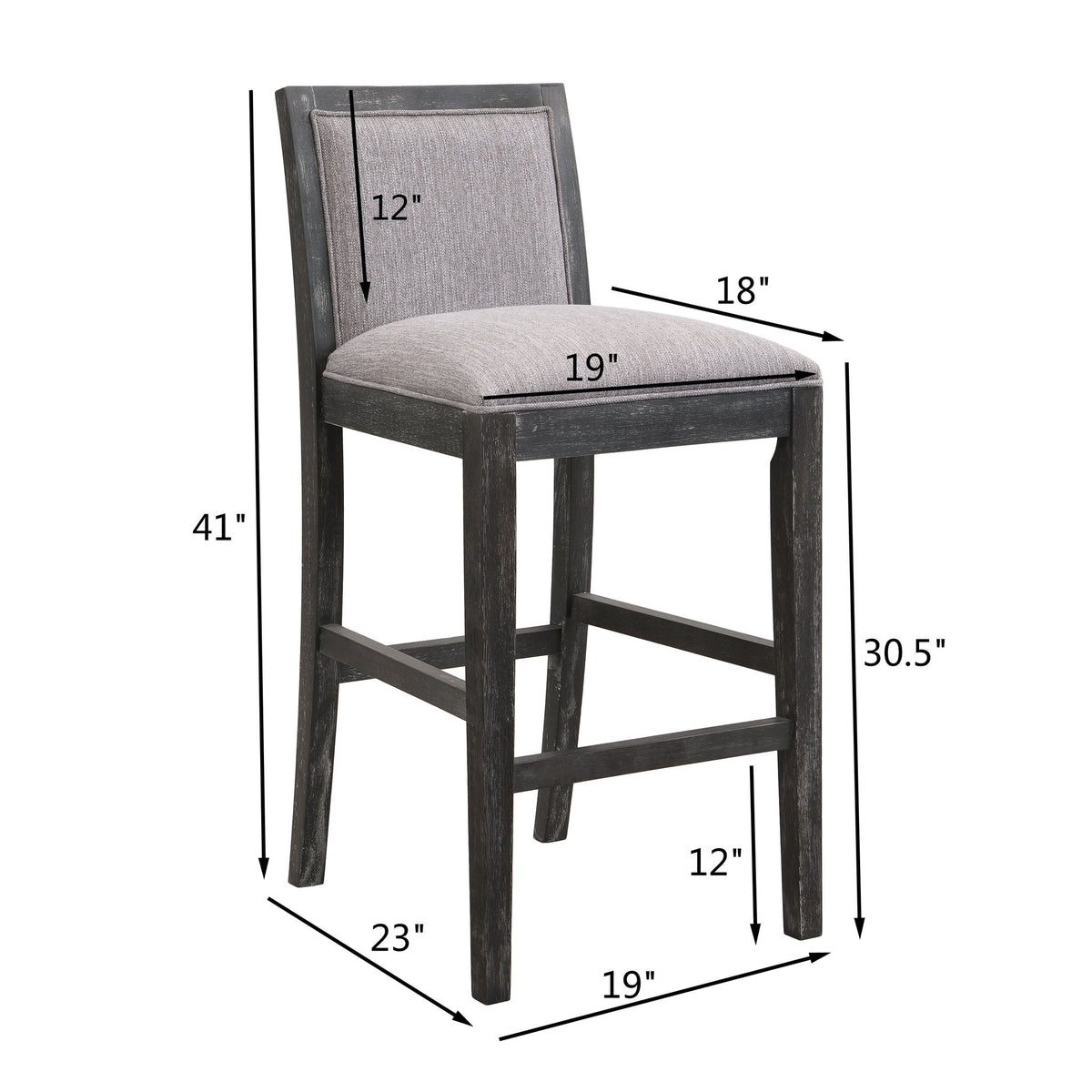 Bar Stools (Set of 2), Rubber Wood Frame, Retro Bar Chairs Suitable For Kitchen Island - Black / Gray