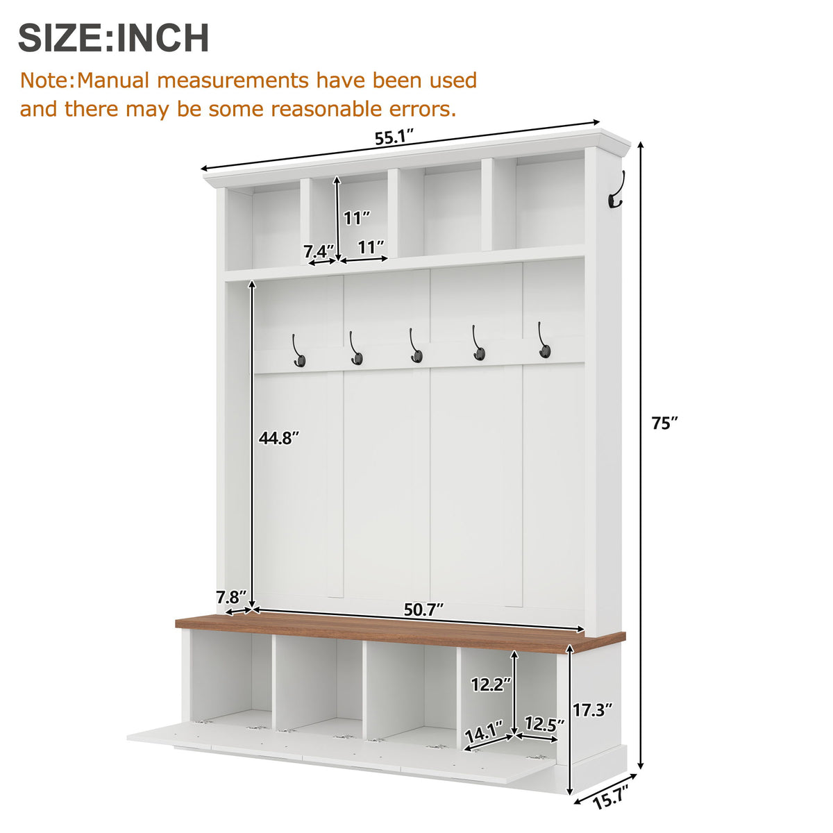 Hall Tree With Storage Bench Mudroom Coat Rack With 6 Hooks