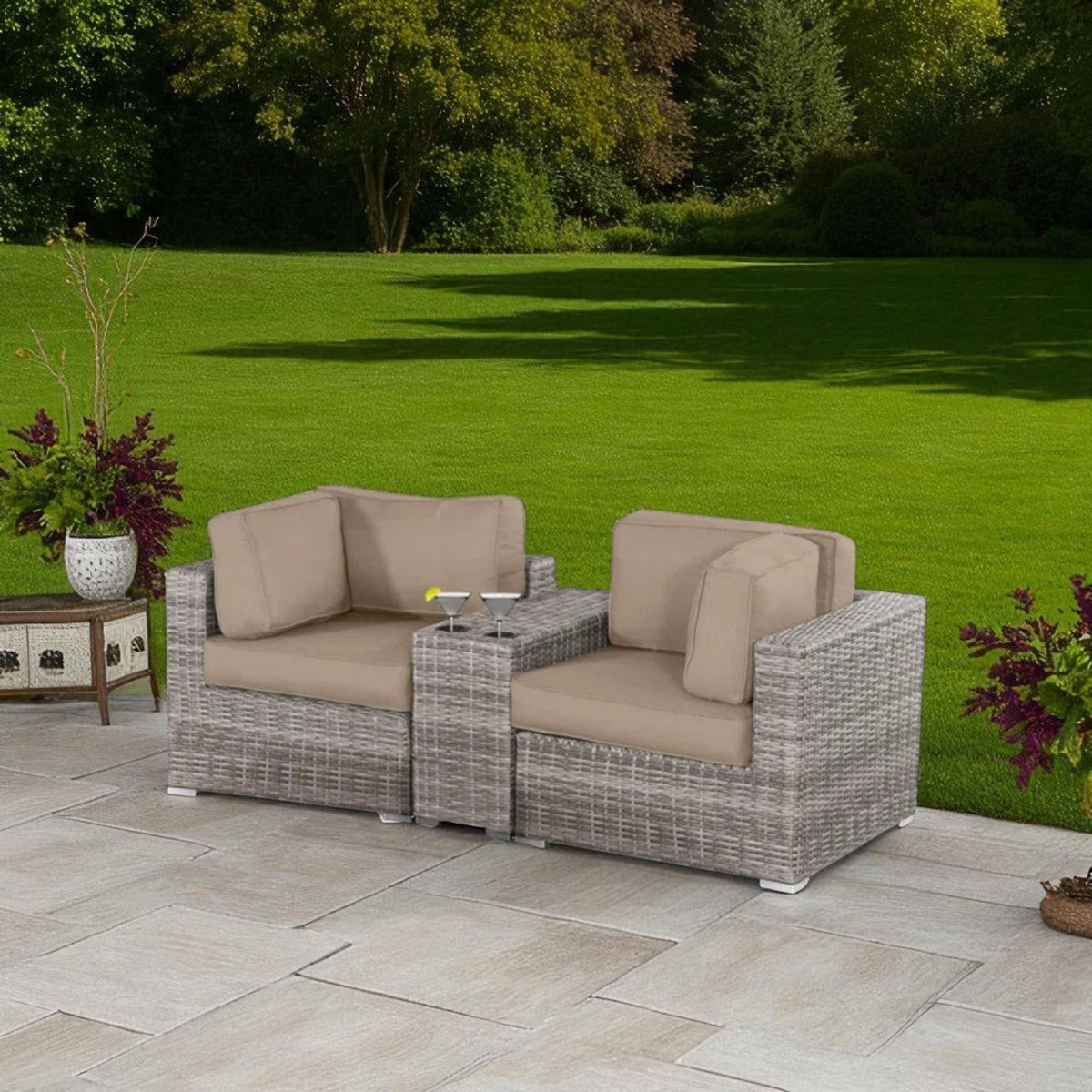 Wide Outdoor Loveseat With Frame And Cushions - Gray Mix