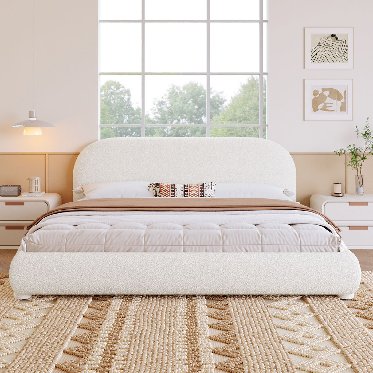 Upholstered Simple Modern Bedroom Bed With Curved Headboard