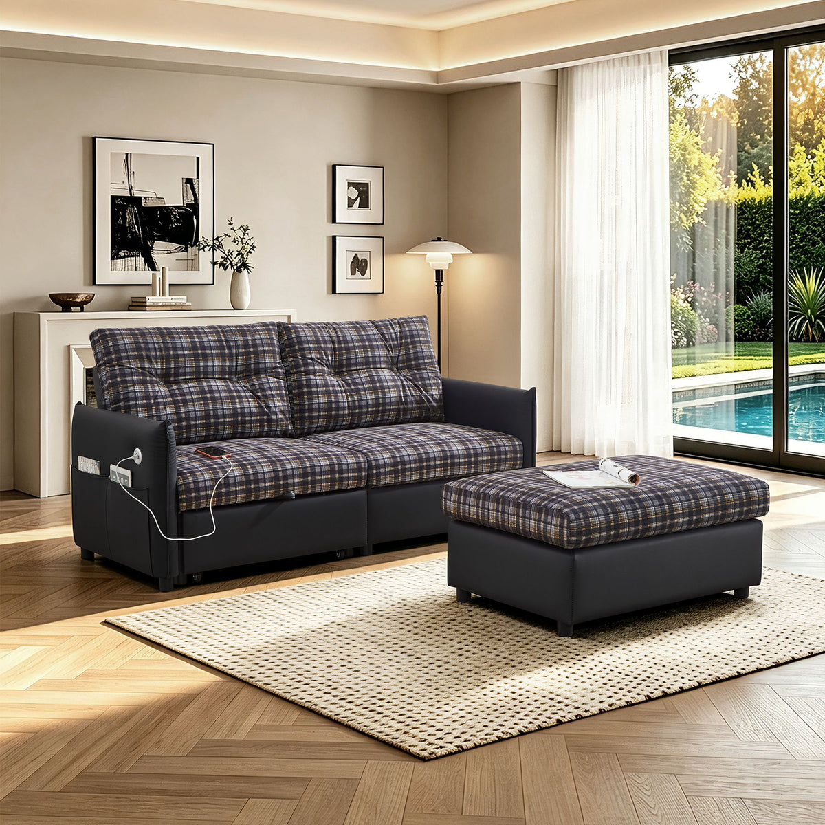 Sleeper Sofa, Expandable Sectional With Ottoman For Living Room - Black
