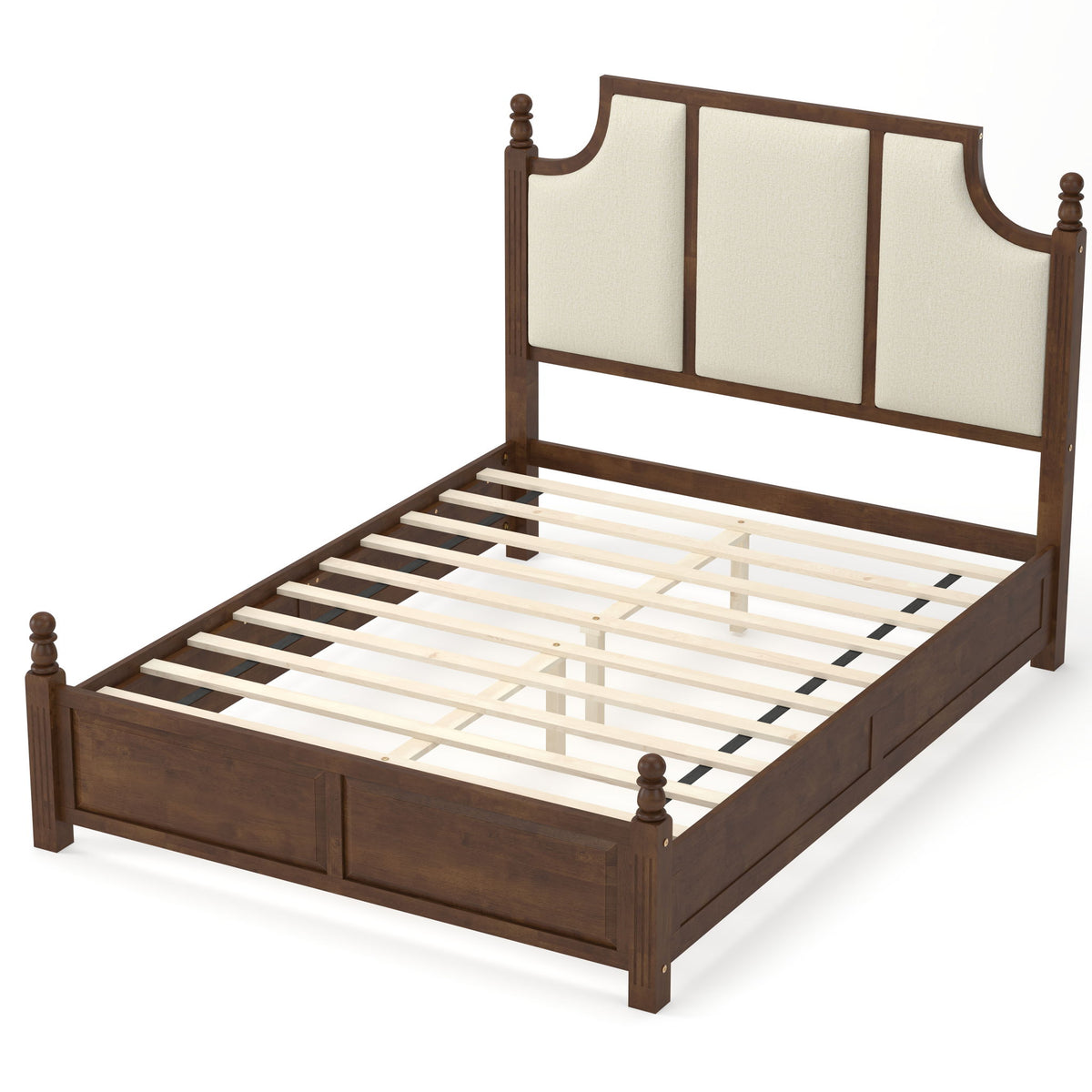 Farmhouse Platform Bed Frame & Tall Upholstered Headboard