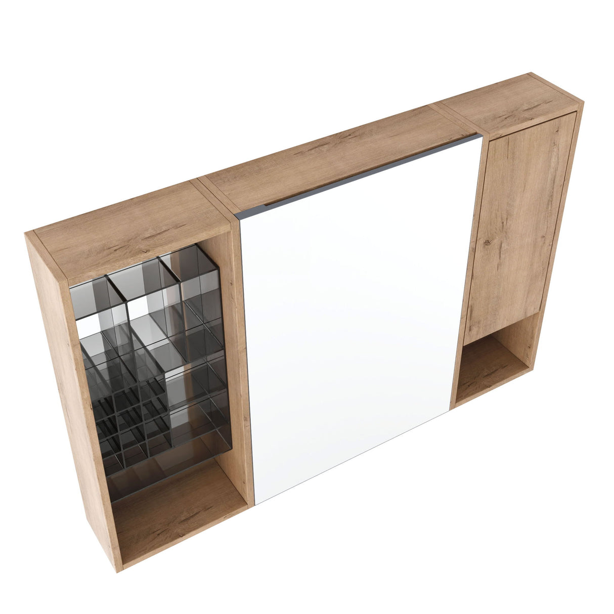 Wall Mounted Bathroom Mirror Cabinet & Adjustable Shelves Storage Cabinet - Imitative Oak