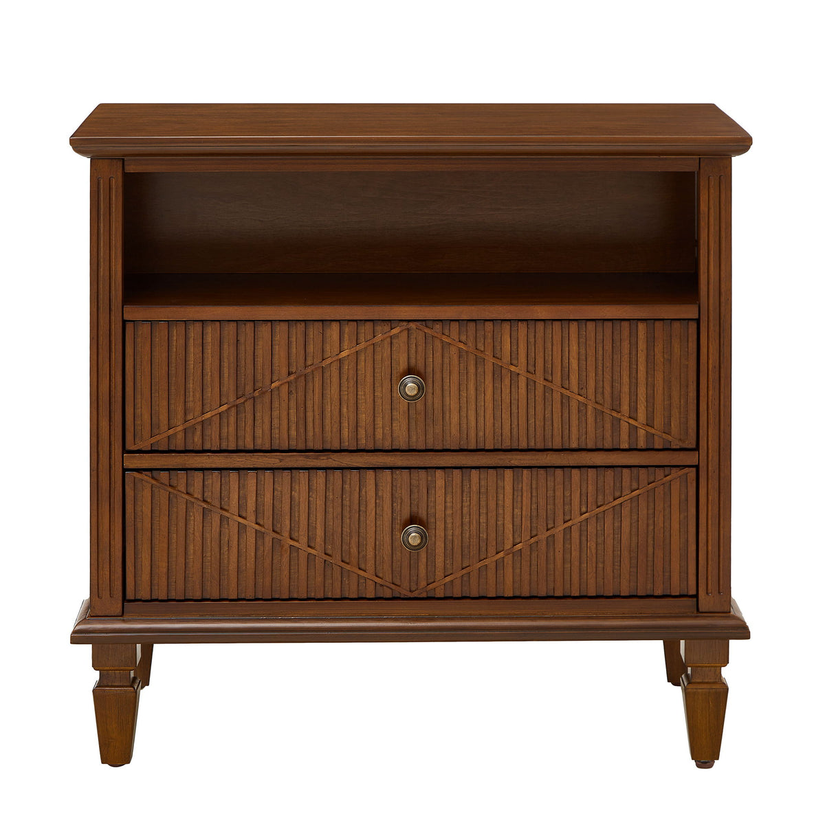 Nightstand With Charging Station, 2 Drawer Bedside Table - Walnut