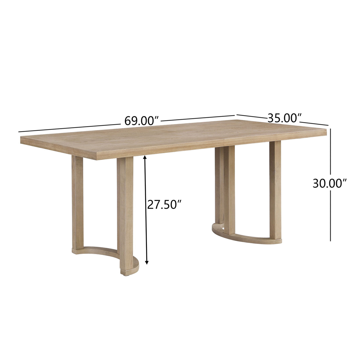 Contemporary 69 Inches Dining Table With U Shaped Trestle Base - Light Ash
